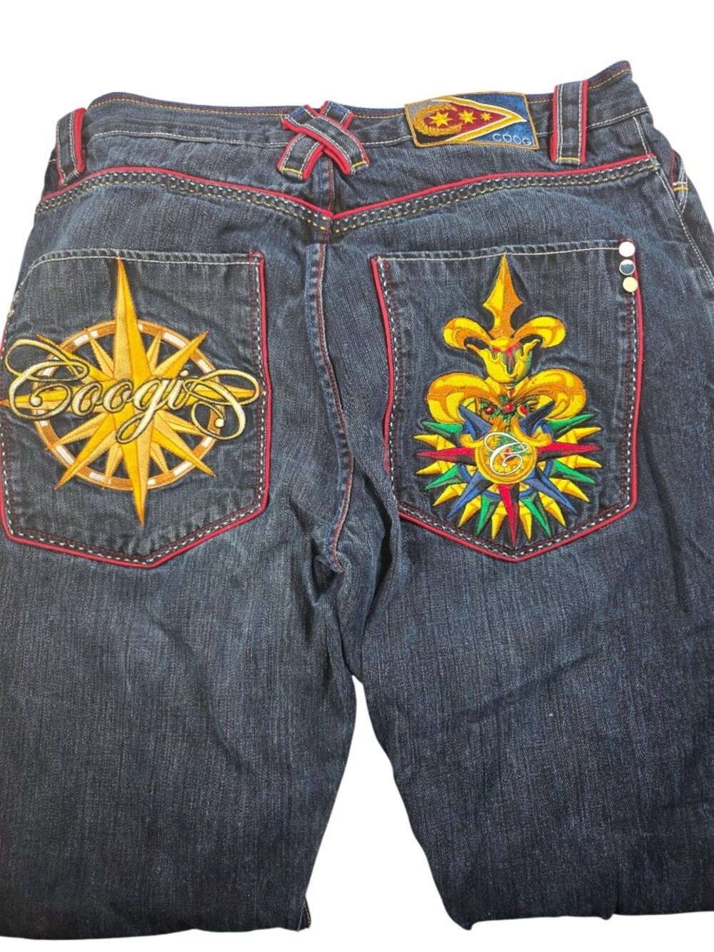 Coogi Mens Wide Leg Jeans W38 L34 Fleur-De-Lis Embroidery